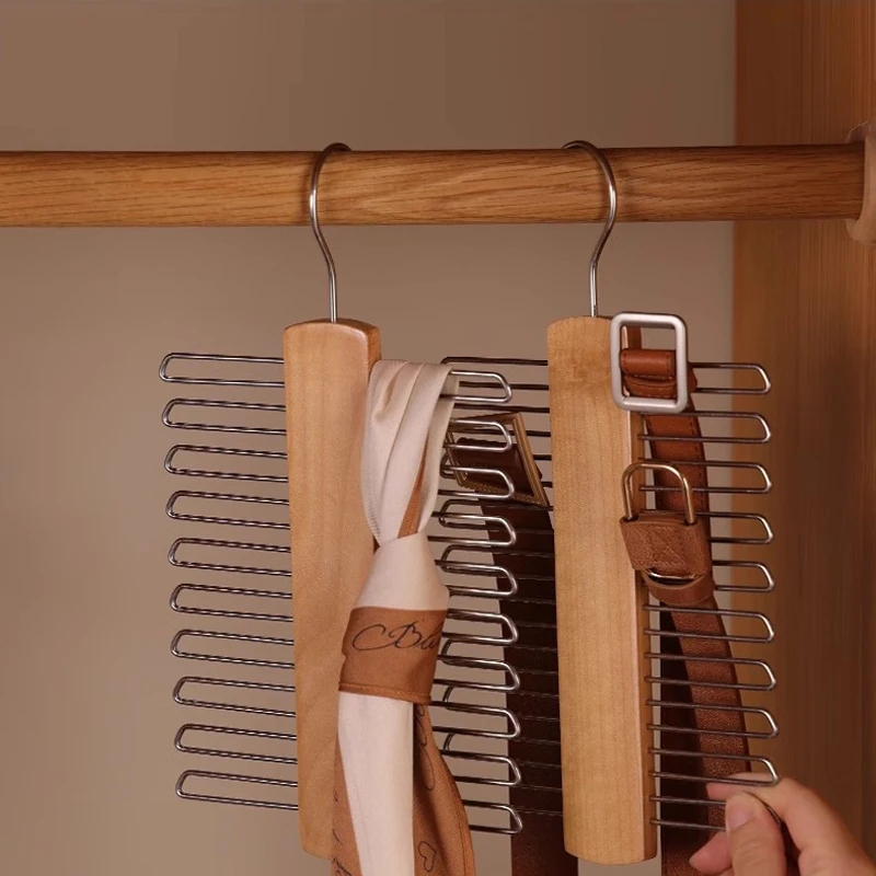 Krawatten-Aufhänger, 20 Stangen, Seidenschal, Gürtel-Organizer, Kleiderschrank, Holz-Aufbewahrung, Hängeregal, Aufbewahrungshalter für Schlafzimmer, Heim-Organizer