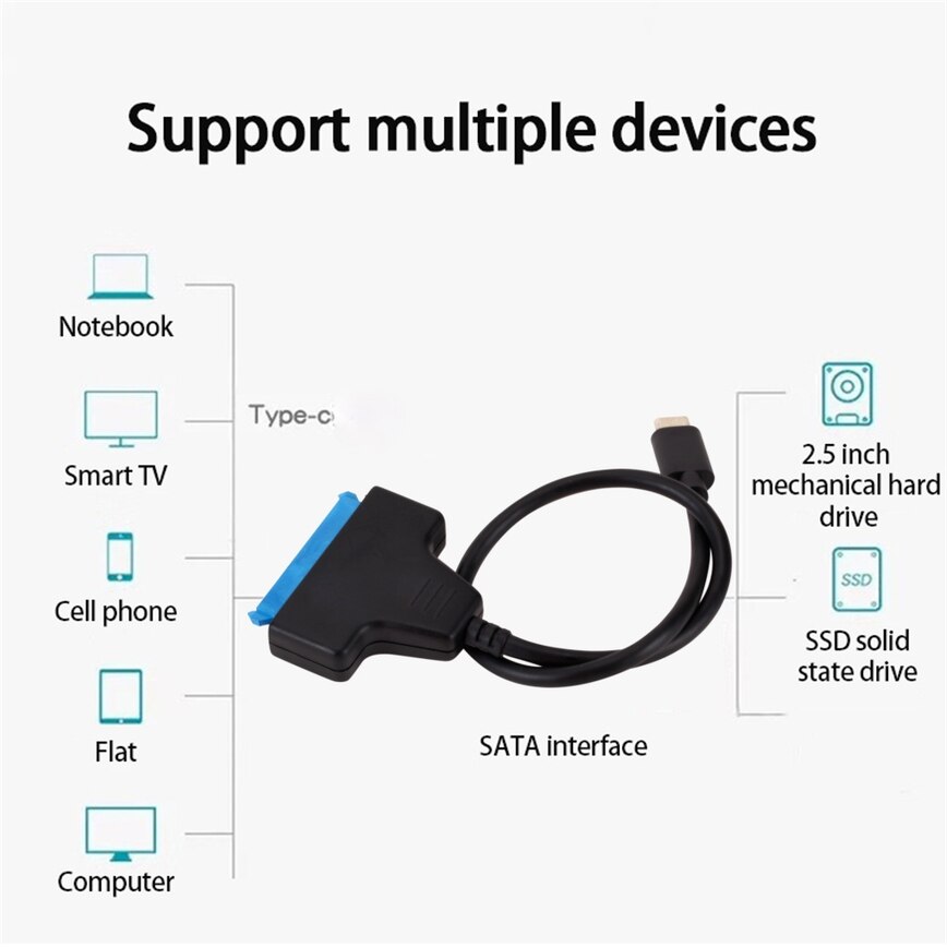 Convertisseur USB 3.1 USB C vers SATA câble adaptateur USB 3.1 type-c pour disque dur SSD de 2.5 pouces câble de disque dur haute vitesse SATA vers Type C