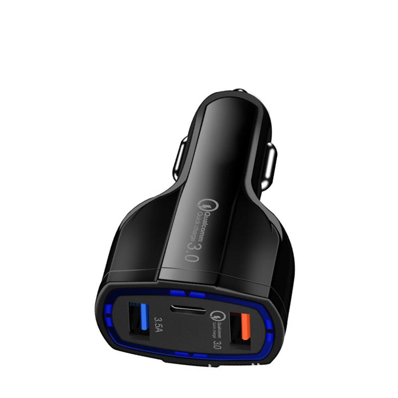 Schnellladefunktion für mobiltelefone, 3.0 -usb- und typ-c-autoladegerät 5v 3.5a -handyladegerät für iphones, kfz-adapter, handy-ladegerät: Schwarz