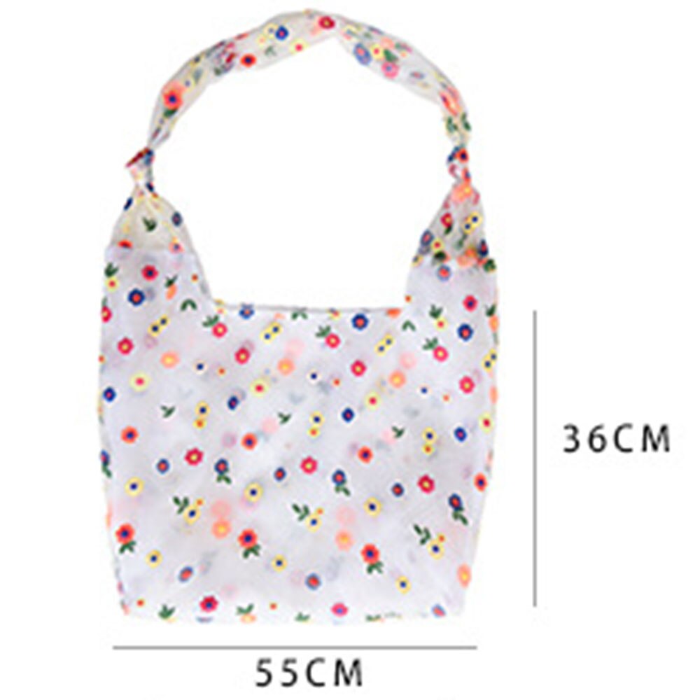 Women Embroidered Light Clear Organza Tote Messenger Shoulder Bags Female Eco Fruit Bag For Girls