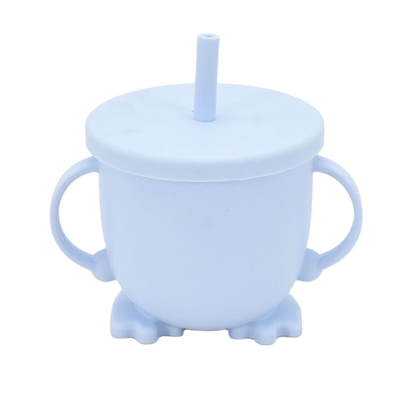 Taza de beber de paja de silicona para niños, vaso de entrenamiento infantil a prueba de salpicaduras y antideslizante, sin BPA, irrompible: blue