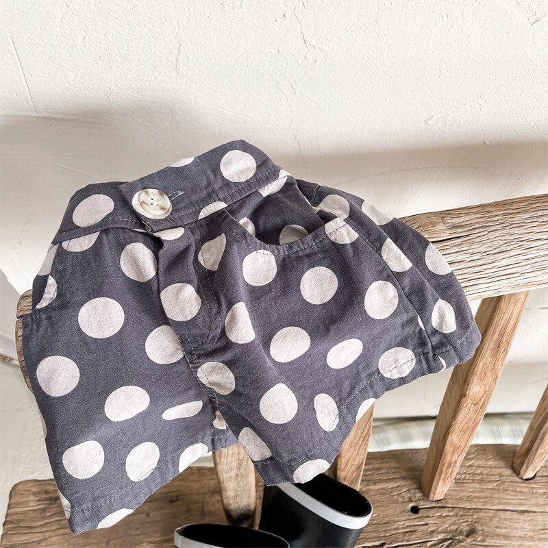 Pantalones cortos con estampado de lunares para niñas, Shorts informales de algodón, ropa para niños, novedad de verano 2022: dark gray / 3T  100cm