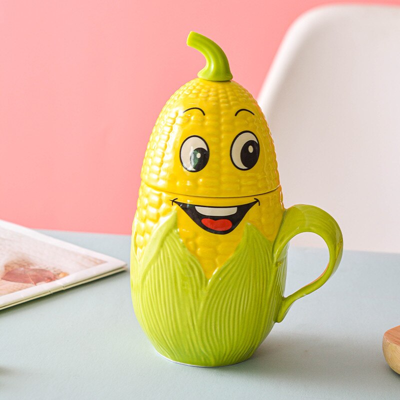 Milk Coffee Cup Ceramic Mug Cartoon Corn Bitter Gourd Shape Couple Mugs Office Water Cups