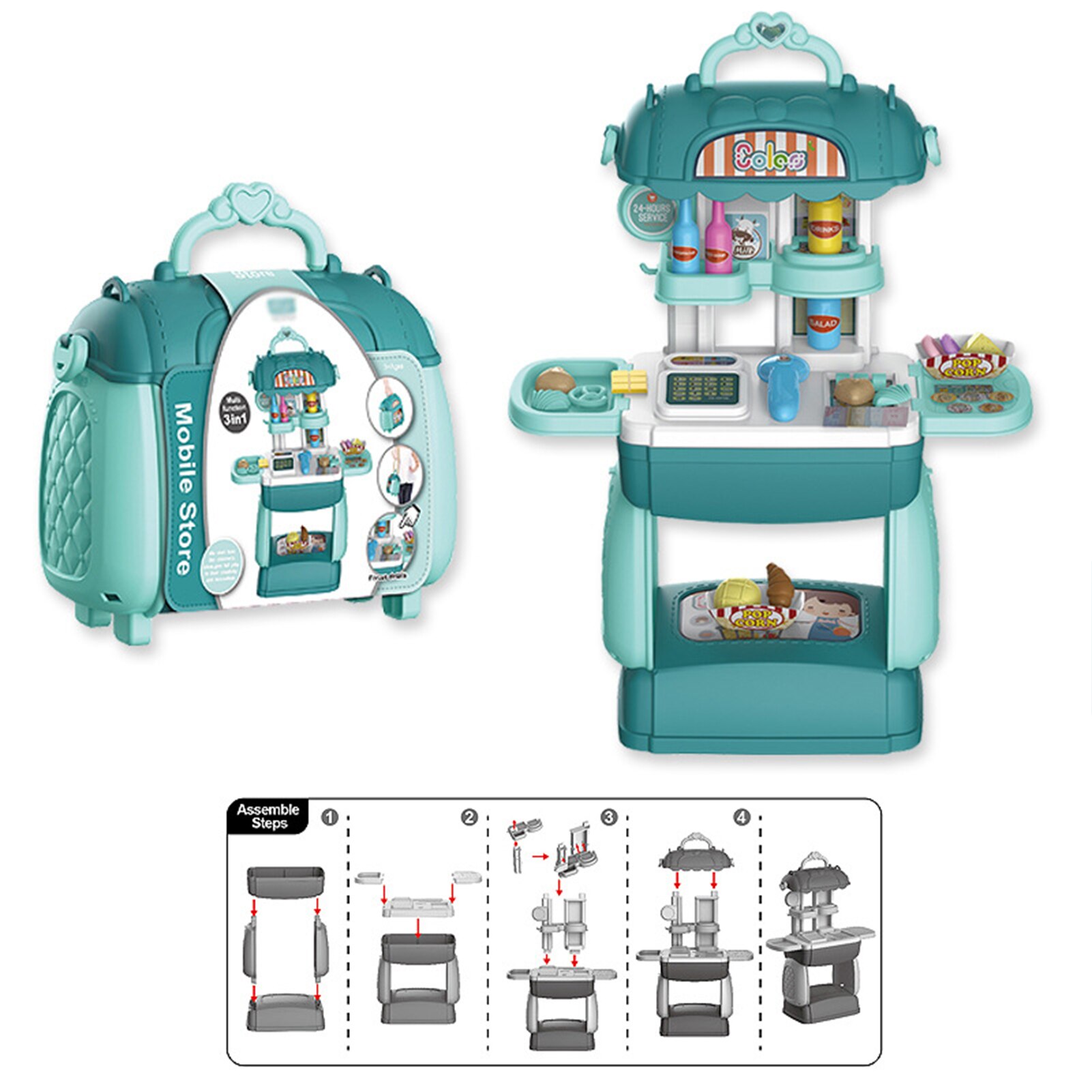 Kids Simulation Supermarket Shopping Messenger Bag Toy Set With Portable Suitcase Role-play Pretend Toy Birthday Christmas