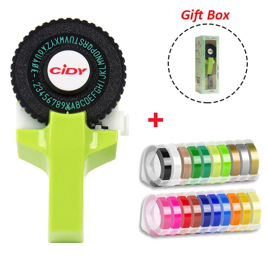 Motex E101-Máquina Manual para hacer etiquetas CIDY, máquina de grabado C101, 20 cintas (9mm x 3mtrs): Green