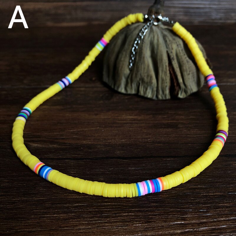 Bohemian Kleurrijke Klei Choker Ketting Voor Vrouwen Meisjes Boho Regenboog Polymeer Klei Kralen Verstelbare Kraag Femme Sieraden: A
