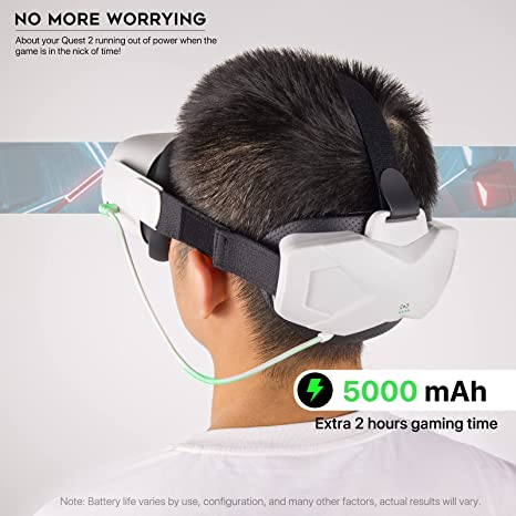 For Oculus/Meta Quest 2 Elite Strap With 5000mAh Battery Store Extend 2hrs Playtime LEDs Indicator Adjustable Head Strap