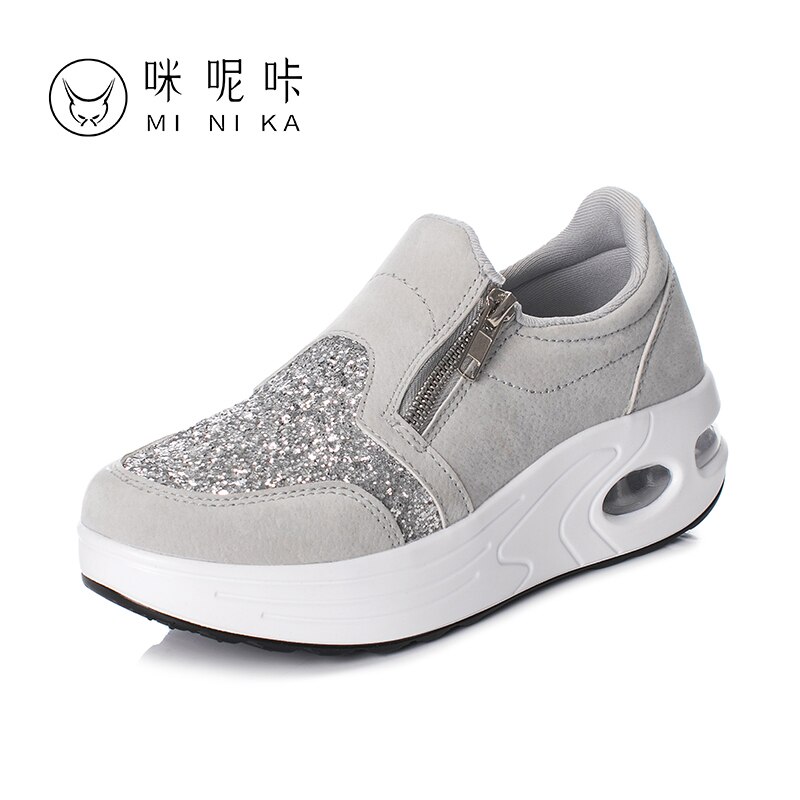 Women Flat Platform Toning Shoes Slip on Ladies Walking Sneakers Outdoor Women Wedges Shoes Height Increased Trainers Fitness: Gray / 39