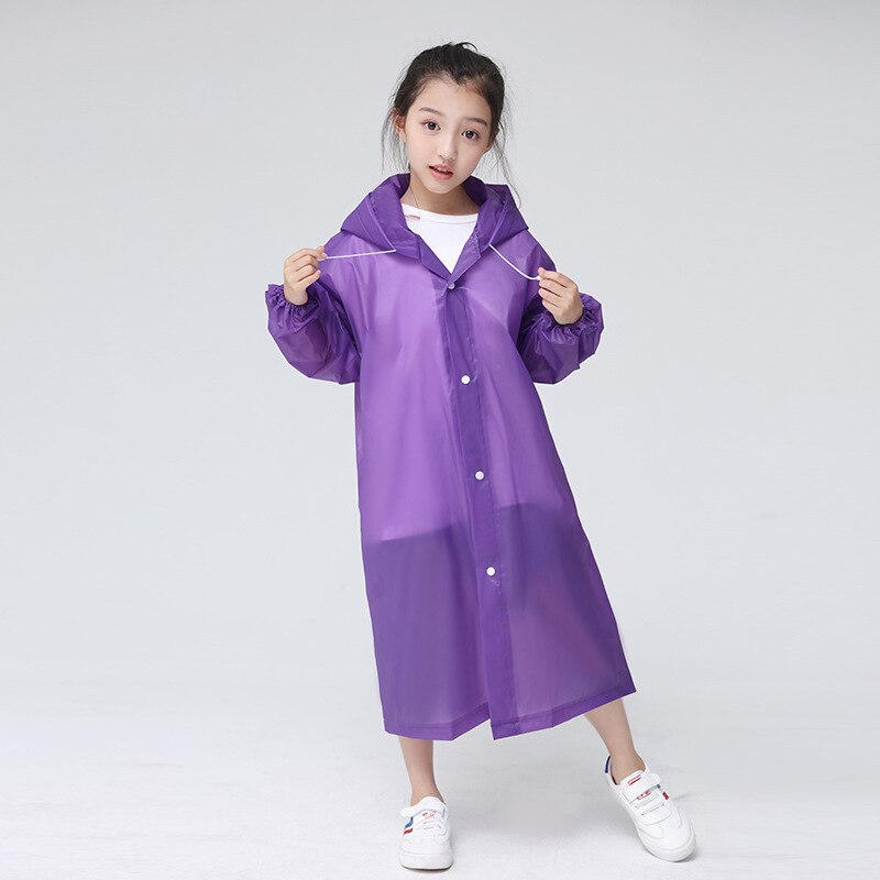 EVA Children Raincoat Thickened Waterproof Rain Coat Kids Clear Transparent Tour Waterproof Rainwear Suit: Purple
