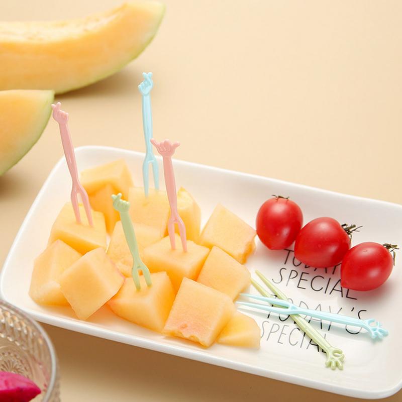 50 Pcs Fruit Fork Set Fruit Sign Disposable Plastic Two Teeth Household Fruit Cake Dessert Fork Small Fork Disposable Fruit Fork