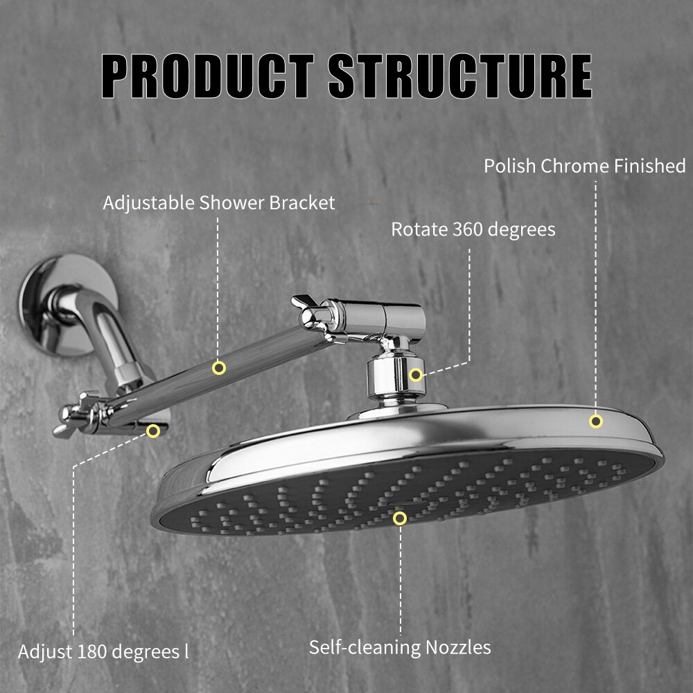 High Pressure Shower Head Round Adjustable Angle S... Grandado