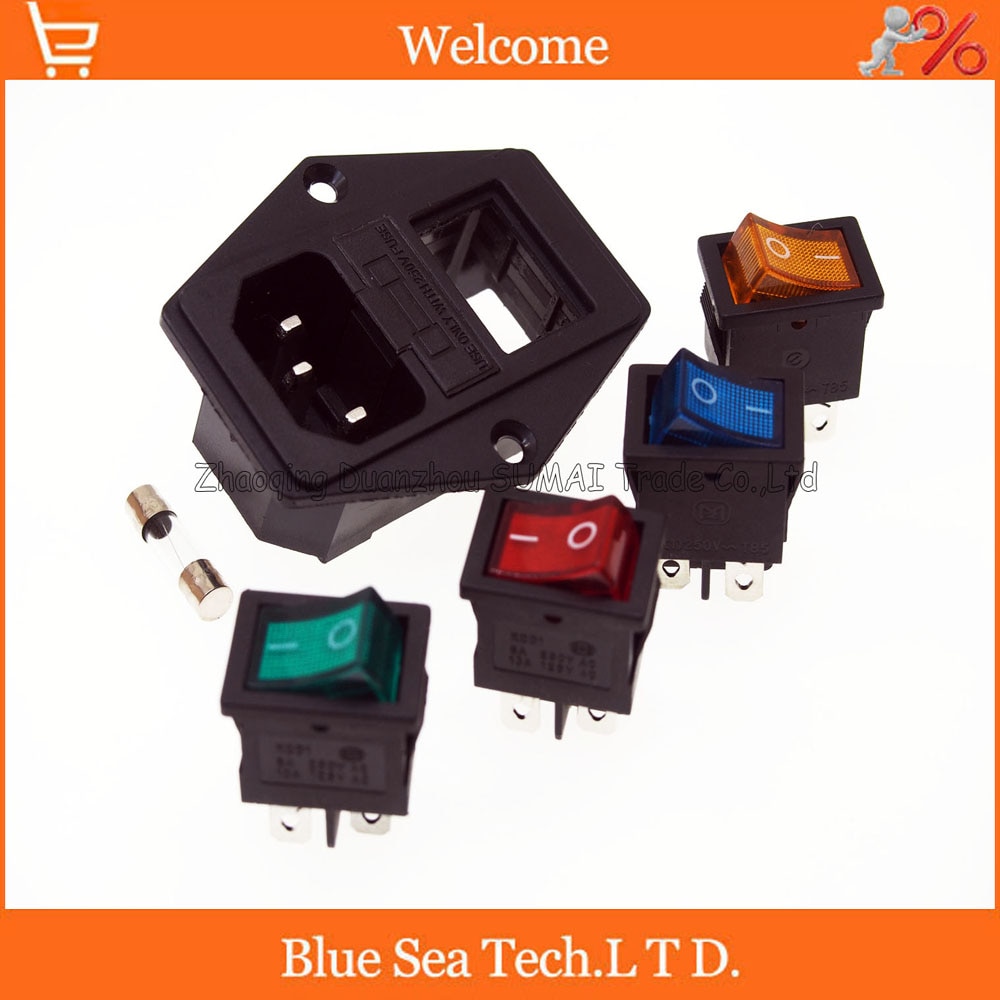 Sample,3 in 1 Rocker switch with light choose,AC-01A fuse power socket/Plug 4 Pin 15A 250V with Fuse Block + 10A Fuse