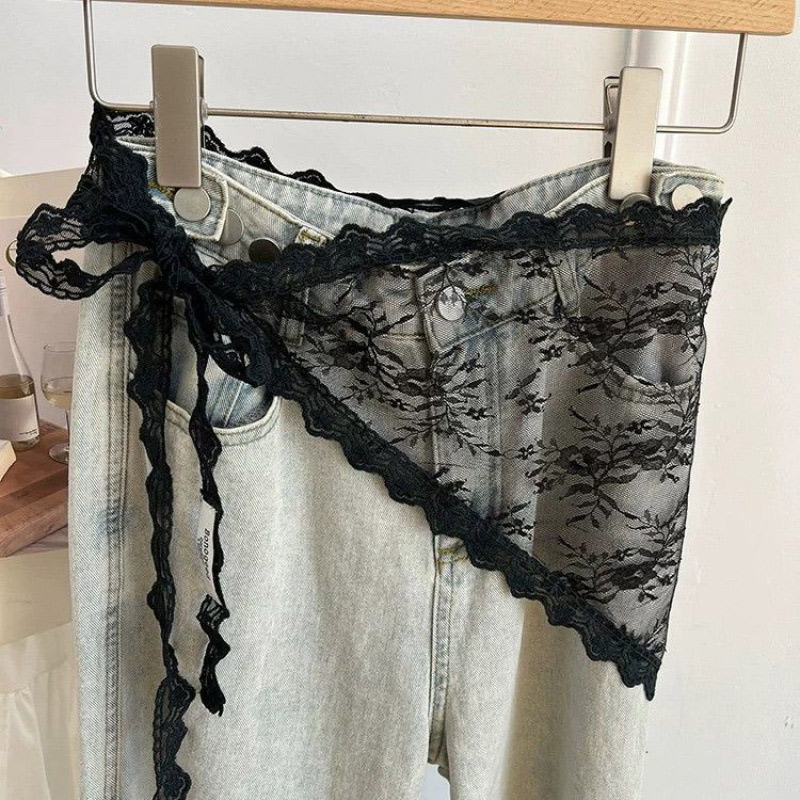 Spetskjol, fisgardin, hårhandduk triangel kort kjol halvkjol litet förkläde mjuk spets staplade ins stil koreansk huvudduk: Rosa