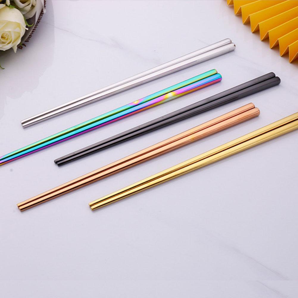 2pcs Steel Chinese Chopsticks Non-slip Reusable Metal Chopstick for Sushi Hashi Food Sticks Tableware Kitchen Tools