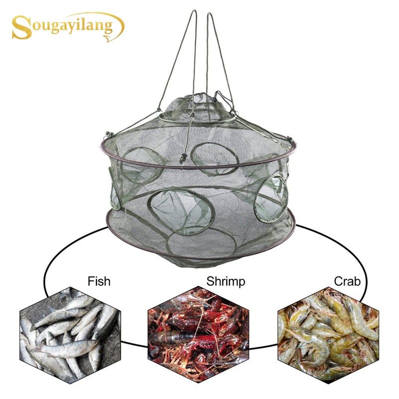 Sougayilang Top Folding Fishing Net Dip Fish Net Lobster Crab Fish Trap Cages Outdoor Fishing Tackle