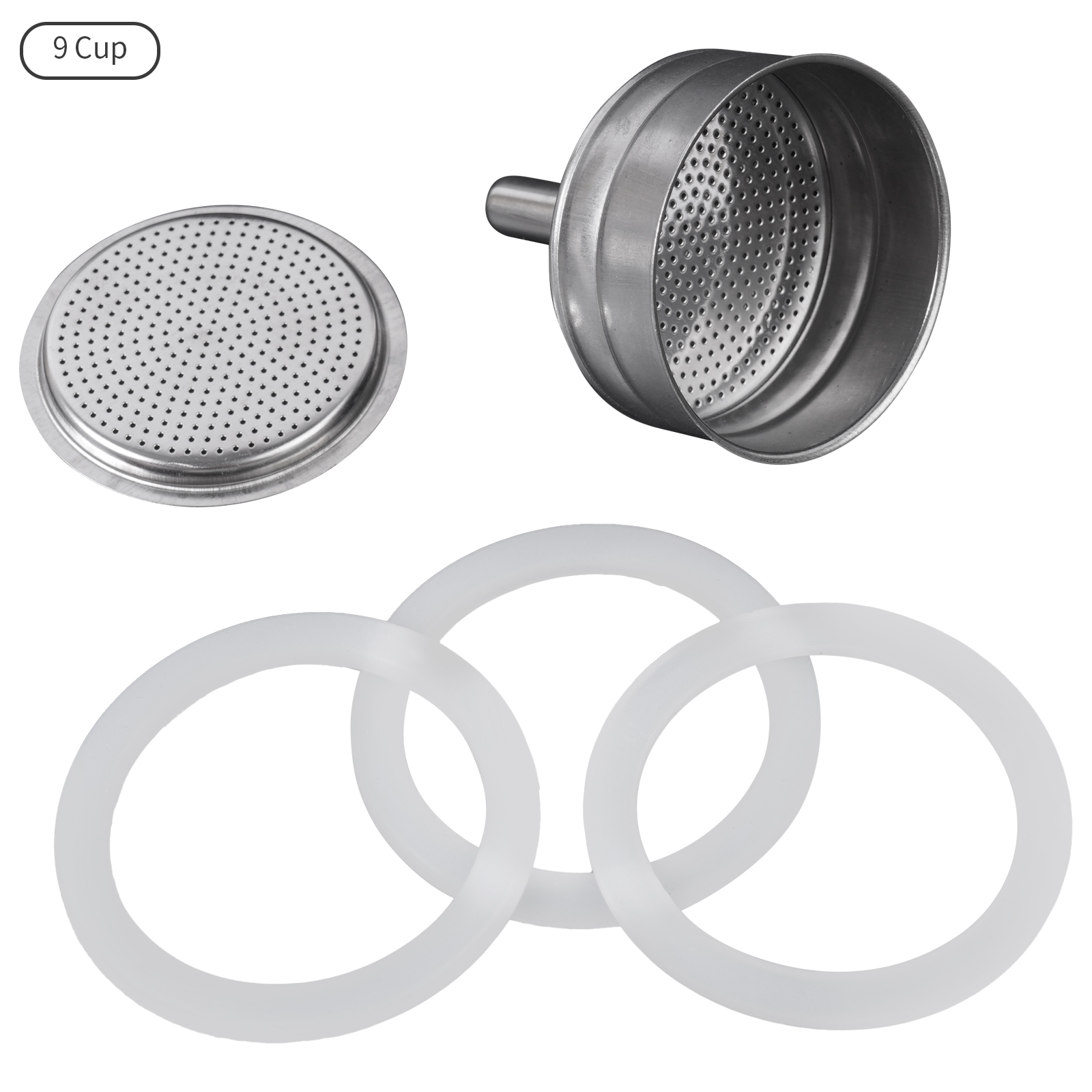 Moka Express Replacement Funnel Kits, Espresso Coffee Gasket Seals, Stainless Steel Funnel Filter Plate Funnel, 2/4/6/9/12 Cup: 9 Cup