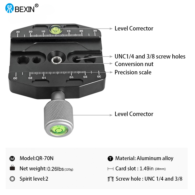 BEXIN-abrazadera para cámara serie, Base adaptadora de montaje con cabezal de bola para trípode, abrazadera de placa de Clip de liberación rápida para cabezal de bola de cámara Arca Swiss Dslr