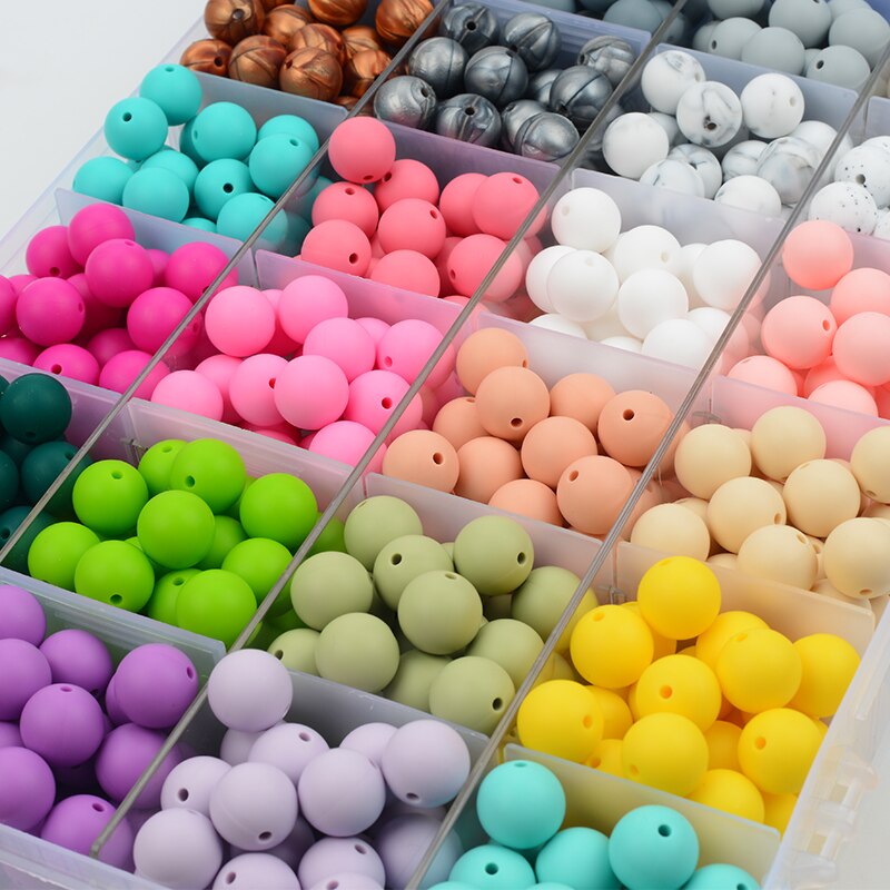 100Pcs/lot 15MM Round Shape Silicone Beads Food grade silicone Bpa free For Keychain Necklace Accessories for making jewelry
