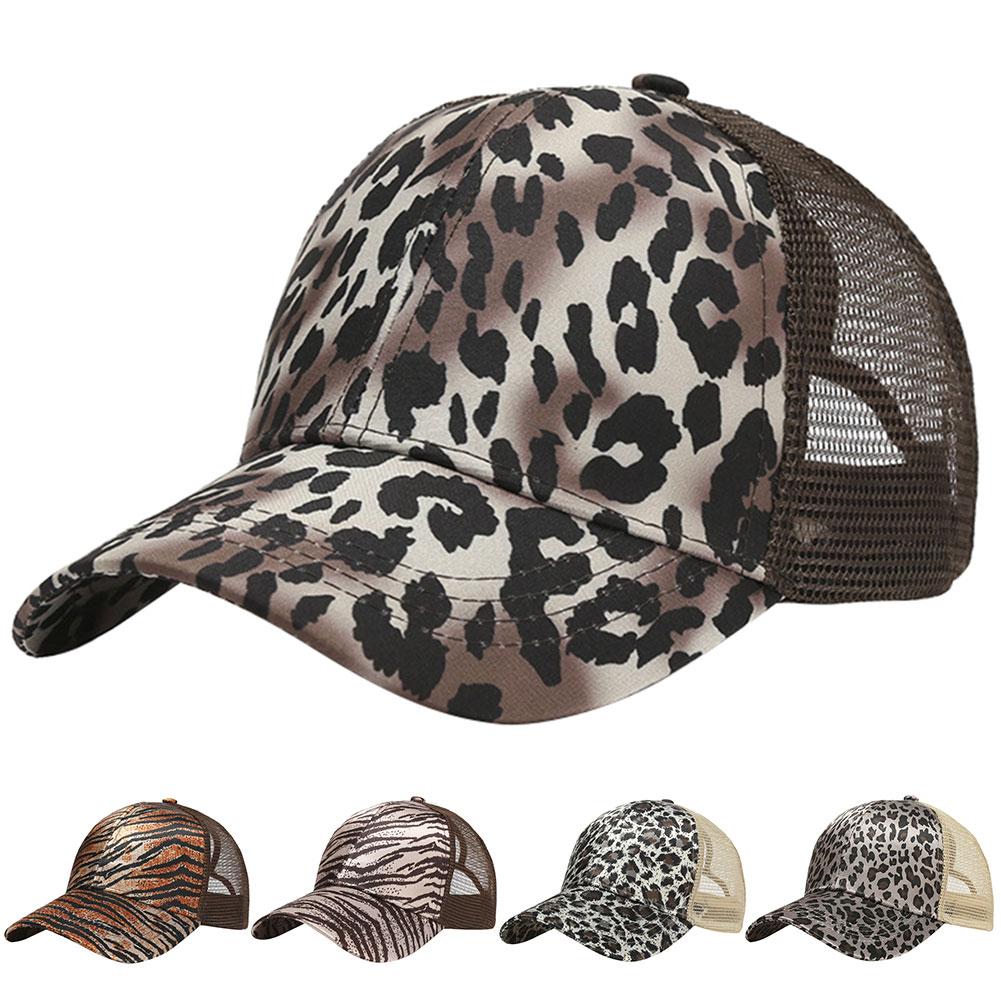 Kadın yaz leopar baskı Anti UV at kuyruğu şapka açık spor beyzbol şapkası doruğa şapka at kuyruğu kap Polyester beyzbol şapkası