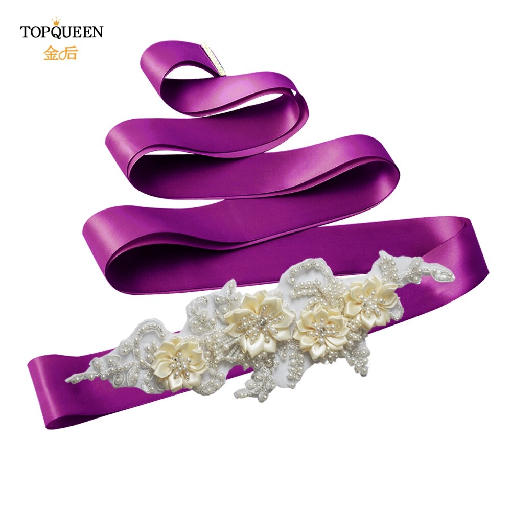TOPQUEEN-cinturones de abalorios hechos a mano para novias, cinturón embellecedor de noche, cinturones de lujo, accesorios para vestidos de boda, S346: purple ribbon