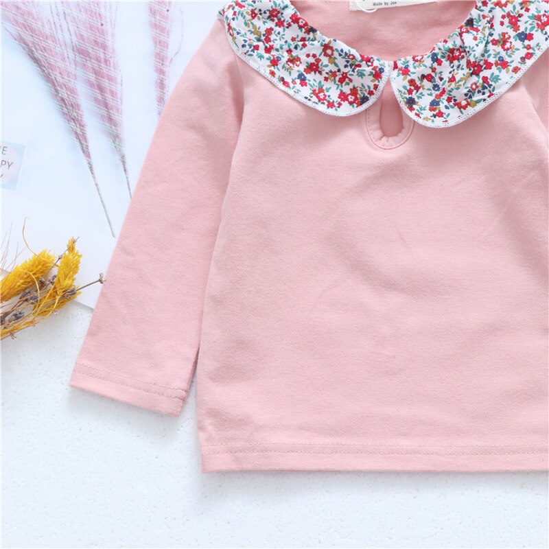 Baby Girls Spring Autumn Infant Baby T-shirt Toddler Top Children Blouse Tees Lovely Pink White Clothes