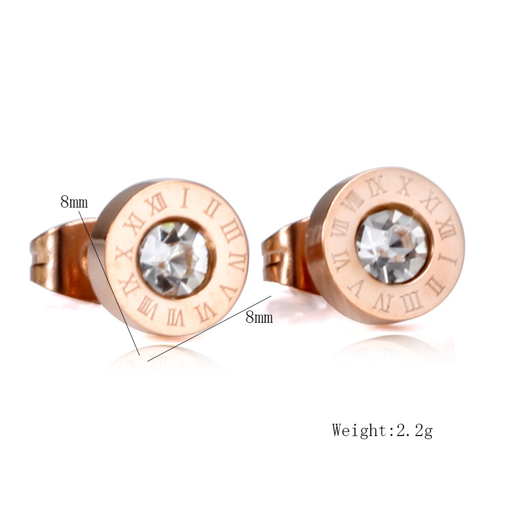 Edelstahl Stud Ohrringe für Frauen Gold Rose Farbe Römische Ziffer Zirkon Ohrringe Weibliche -Schmuck