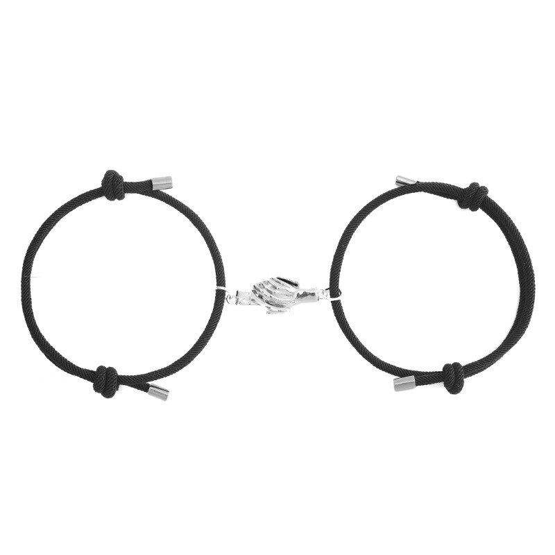 2 paia/pz braccialetto magnete di Design a forma di mano braccialetto intrecciato alla moda in corda di milano bracciale regolabile abbinato coppia gioielli Bijoux: Black