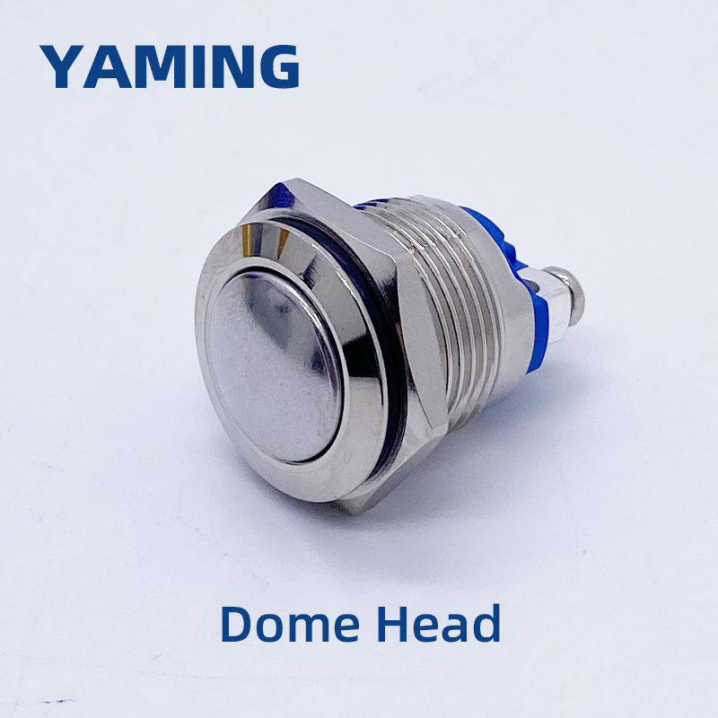 16mm metal trykknap kontakt  ip65 vandtætte forniklet messing tryk knap selv-nulstille 1no høj/flad/form rund momentant: Kugleform