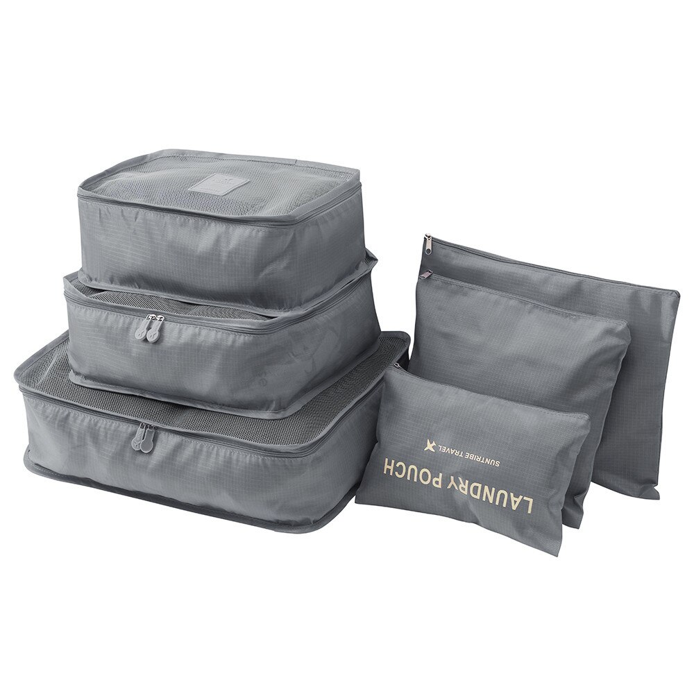 6pcs Travel Set hoogwaardige Koffer Organisator Kleding Wasserij Draagbare Opbergtas Verpakking Bagage Organizer Bag: Gray