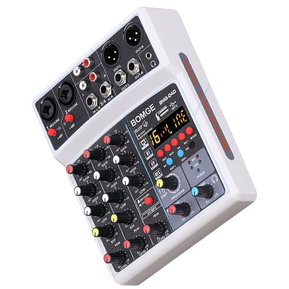 4 Channels Audio Sound Mixer Mixing DJ Console USB With 48V Phantom Power 16 DSP Effects