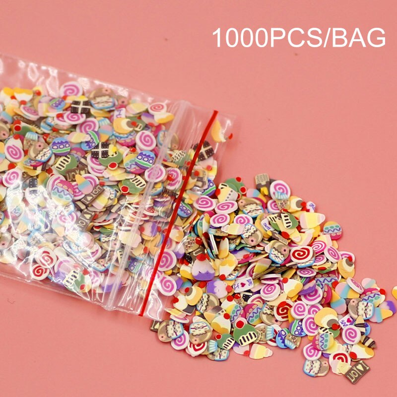 1000 stk/pose gør-det-selv krystal mudder tilbehør legetøj til børn piges gør-det-selv nail art skønhed tilbehør barn foregive frugt skiver legetøj: Flerfarvet