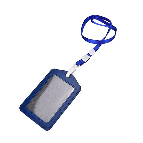 PU Leather Neck Strap Card Holder Bus ID Card Holder Business Card Case with Lanyard Credit Card Cover Metal Credit NFC Holder: Blue