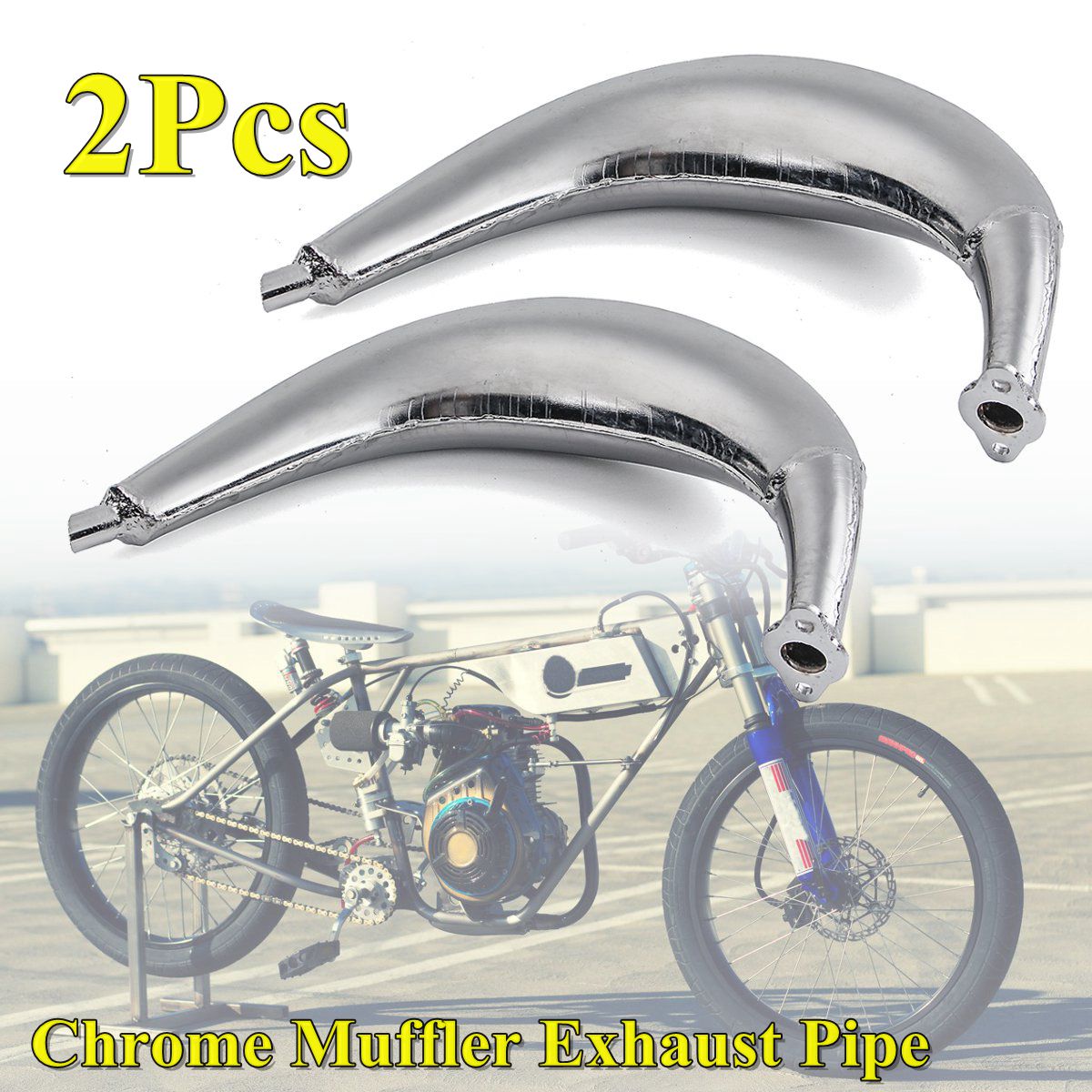 Banan lydpotte udstødning krom passer 49cc 50cc 60cc 66cc 80cc motoriserede cykel cykeldele motor cykeltilbehør 1/2 stk: 2 stk