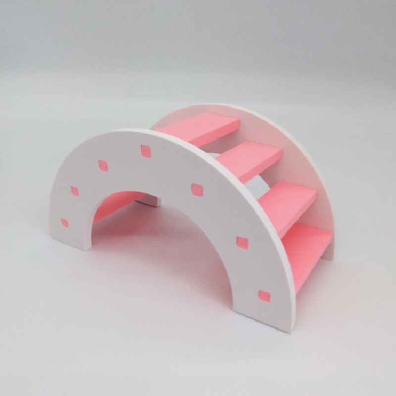 1PCS Hamster Toys Wooden Rainbow Bridge Toys Small Animal Activity Climb Toy DIY Hamster Cage Accessories Pet Supplie: Pink