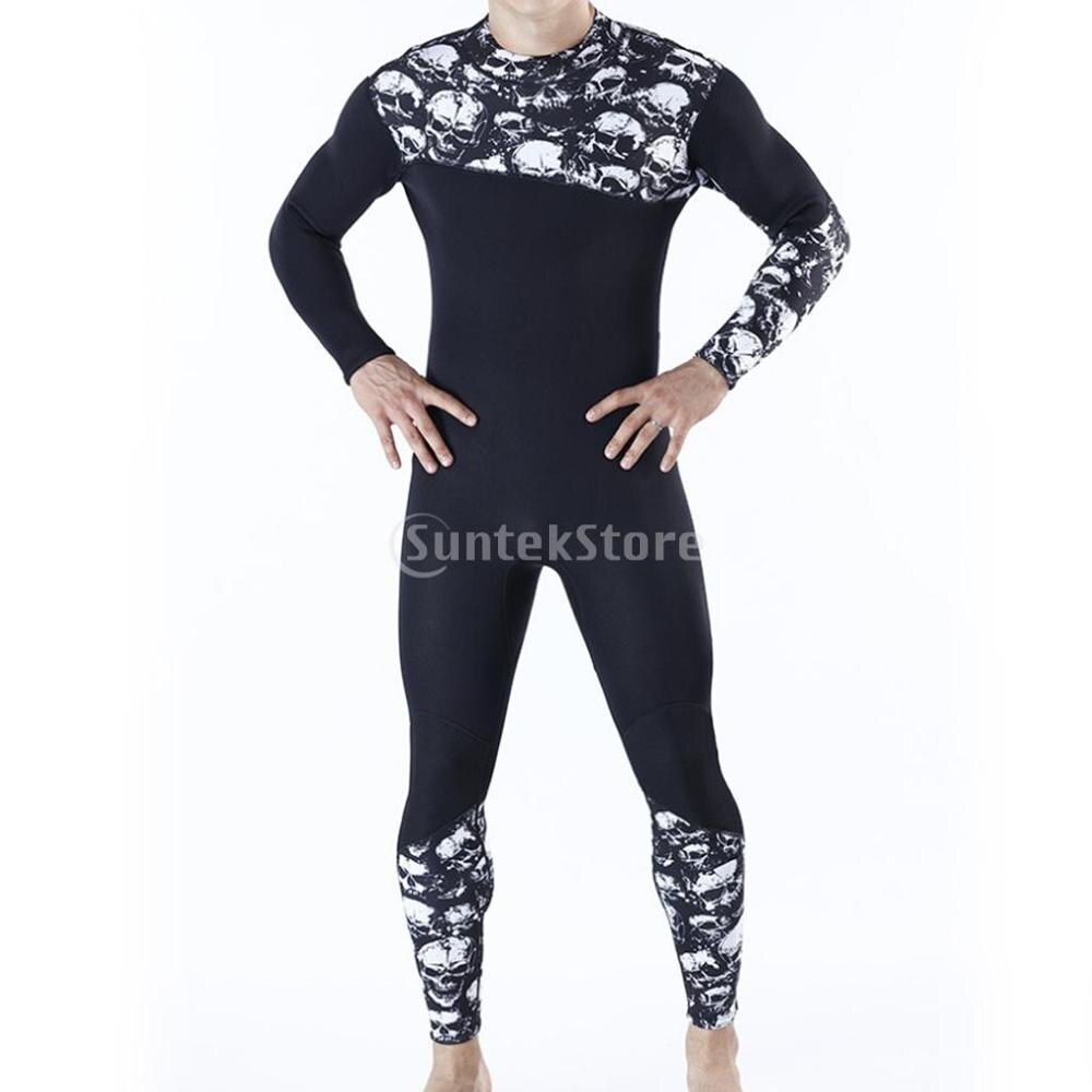 3mm Neoprene Diving Wetsuit Men's Full Body Wet Suit One-Piece Scuba Dive Suit Jumpsuit for Snorkeling Kayaking Surfing: Skull / M