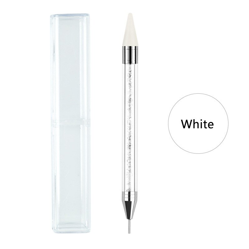 ANGNYA 1Pcs Dual Heads Acrylic Nail Dotting Wax Pen Rhinestones Gem Picker Crystal Picking Nail Art Studs Dotter DIY Drill Tools: White