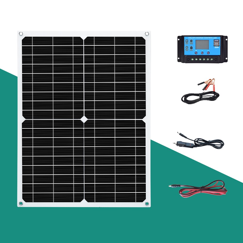 placas solares 10w 20w 30W painel solar portátil carregador de bateria kit com portas USB e 18V DC para banco de energia de telefone celular RVs de barco de carro fora da rede carregue baterias de 12V e dispositivo 5V: 30w solar system