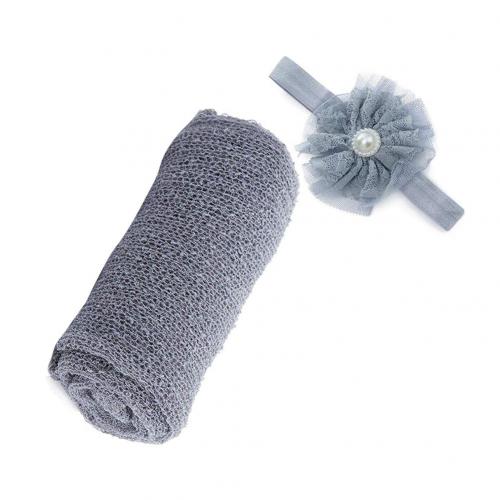 Mooie Elastische Baby Lace Deken Wrap Bloem Hoofdband Pasgeboren Fotografie Props Kinderen Tweedelige Fotografie Pak: Grey