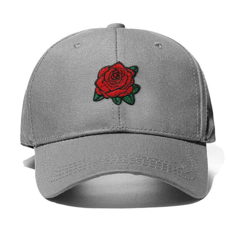 Rose baseball kasket hip hop kvinder bomuld broderi blomst snapback hat udendørs sport buet sommer hat kvindelig far hat: Grå