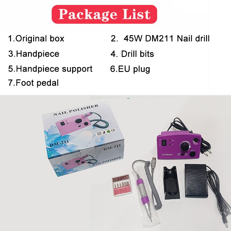 Elektrische Nail Boor Machine 35000 Rpm Manicure Machine Elektrische Nagelvijl Nail Art Gereedschap Set Voor Nagel Boren Gel remover: DM211-purple