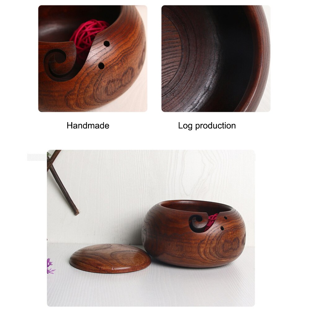 Cuenco de lana portátil con tapa cuenco de ganchillo a prueba de polvo, cuenco de almacenamiento de hilo para tejer, cuenco de almacenamiento de hilo de lana de costura