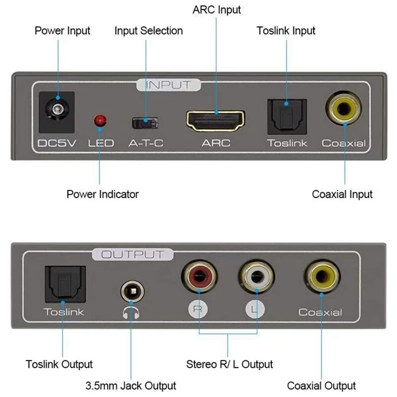 192KHz Multifunctional Digital to Analog Audio Converter, Audio Adapters for ARC Toslink Coaxial to 3.5Jack