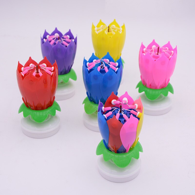 2 pièces Musical Lotus fleur bougie joyeux anniversaire bougie magique fleur anniversaire bougie pour bricolage décoration de gâteau de mariage