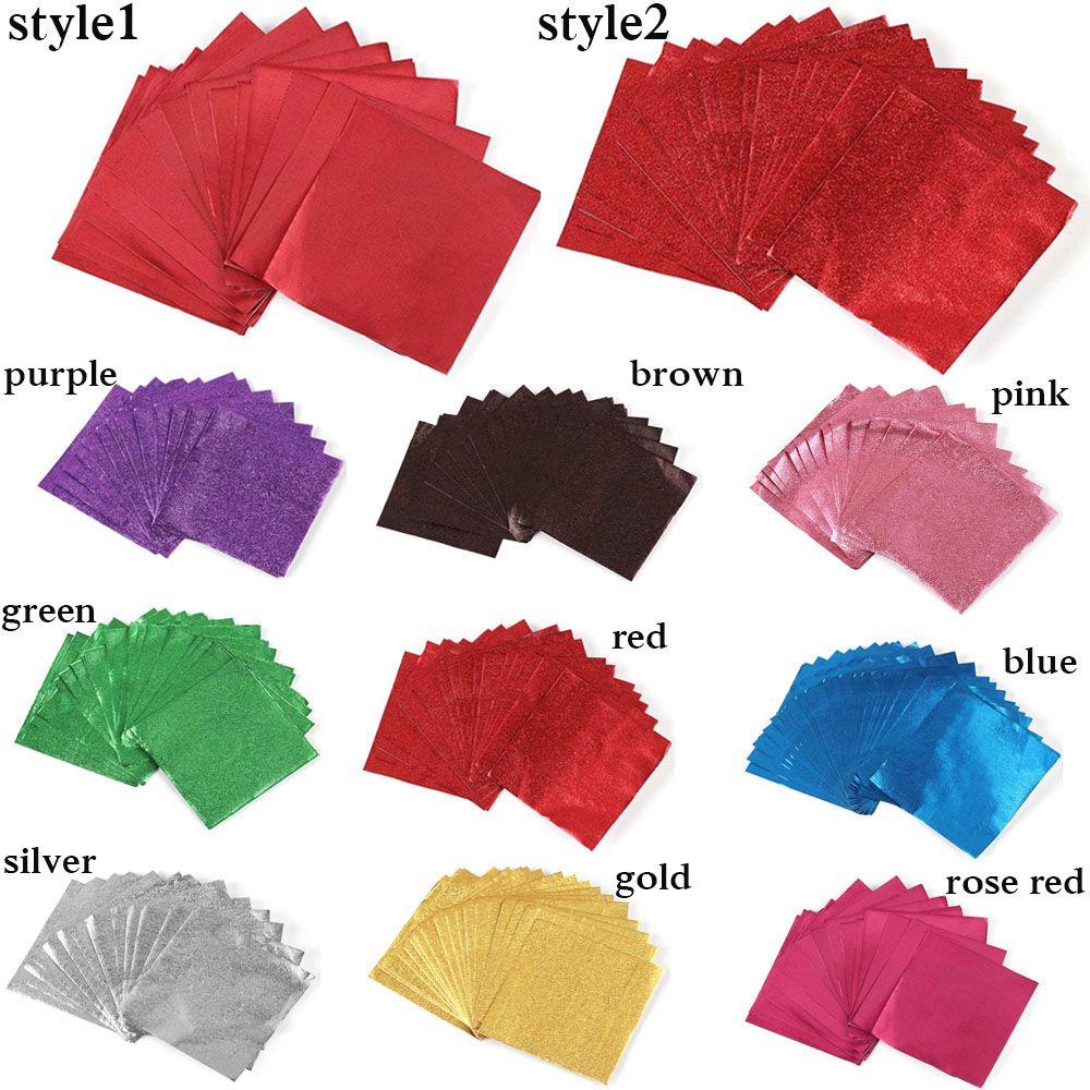 100 Stuks Diy Metalen Embossing Kleur Tin Voedsel Bakdecoratie Inpakpapier Snoep Chocolade Aluminiumfolie Pakket Papier