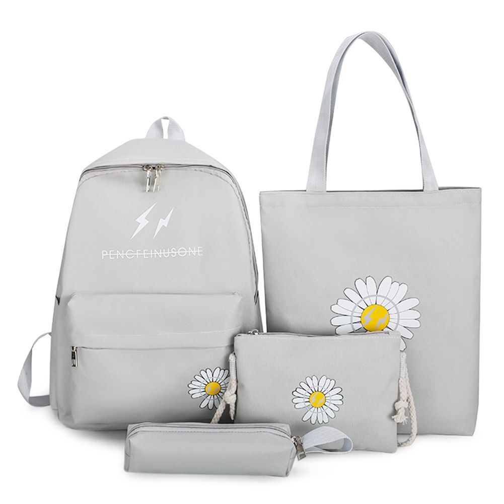 4 Stks/set Schooltassen Voor Tienermeisjes Waterdichte Rugzak Vrouwen Boekentassen Student Kid Schooltas Muchila Escolar: Grey