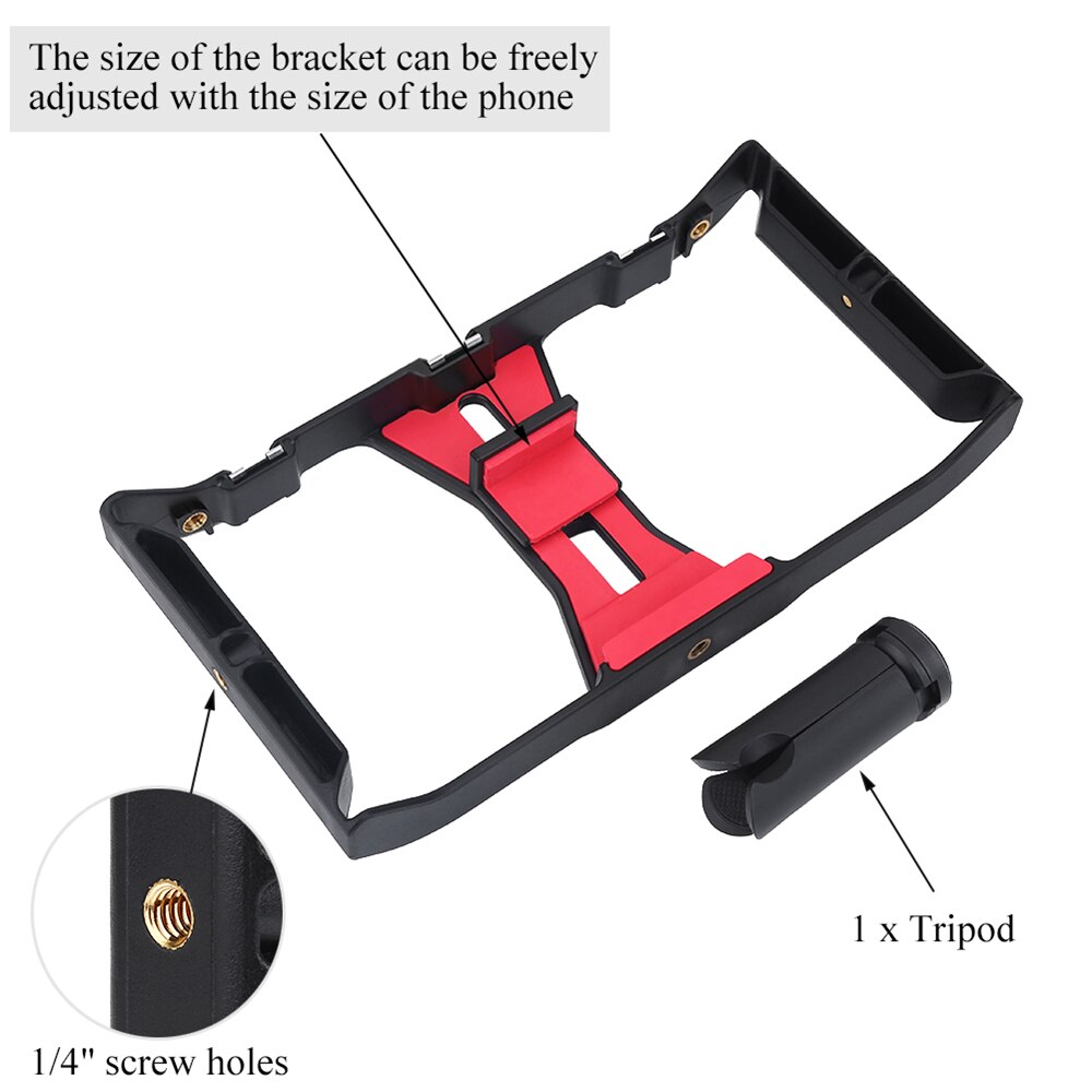 Adjustable Handheld Phone Stabilizer Smartphone Video Rig Hand Grip Filmmaking Case with 1/4in Screw Cold Shoe Mount