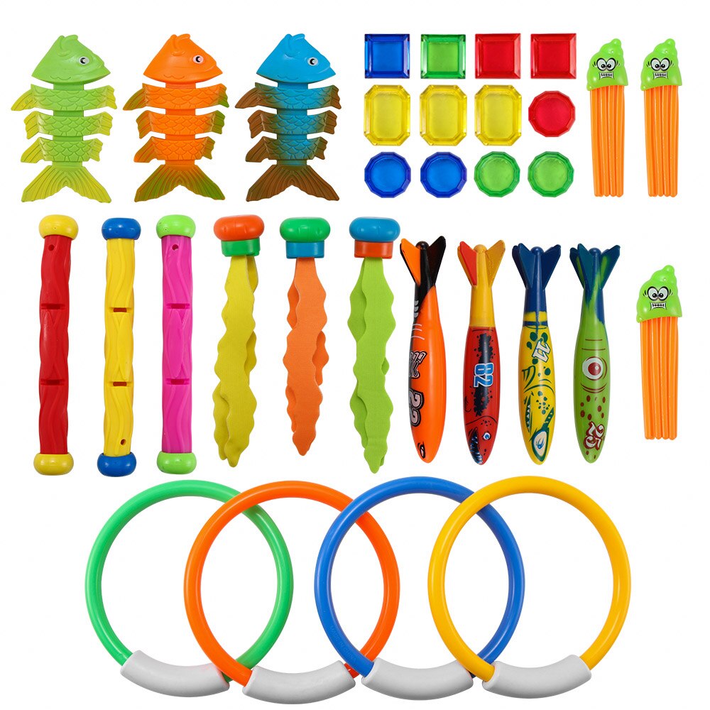 32 Pcs Diving Game Toys Set Rings Treasures Dive Underwater Swimming Pool Kids Summer Torpedo Rocket Throwing Piscina Toy: Default Title