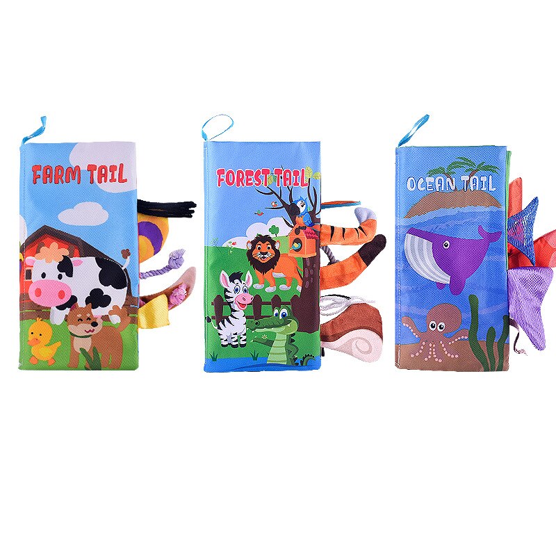Baby Kan Niet Verscheuren Vroege Onderwijs Doek Boek 0-1 Jaar Oud Engels Cognitie Met Rinkelende Papier Dier staart Doek Boek Speelgoed