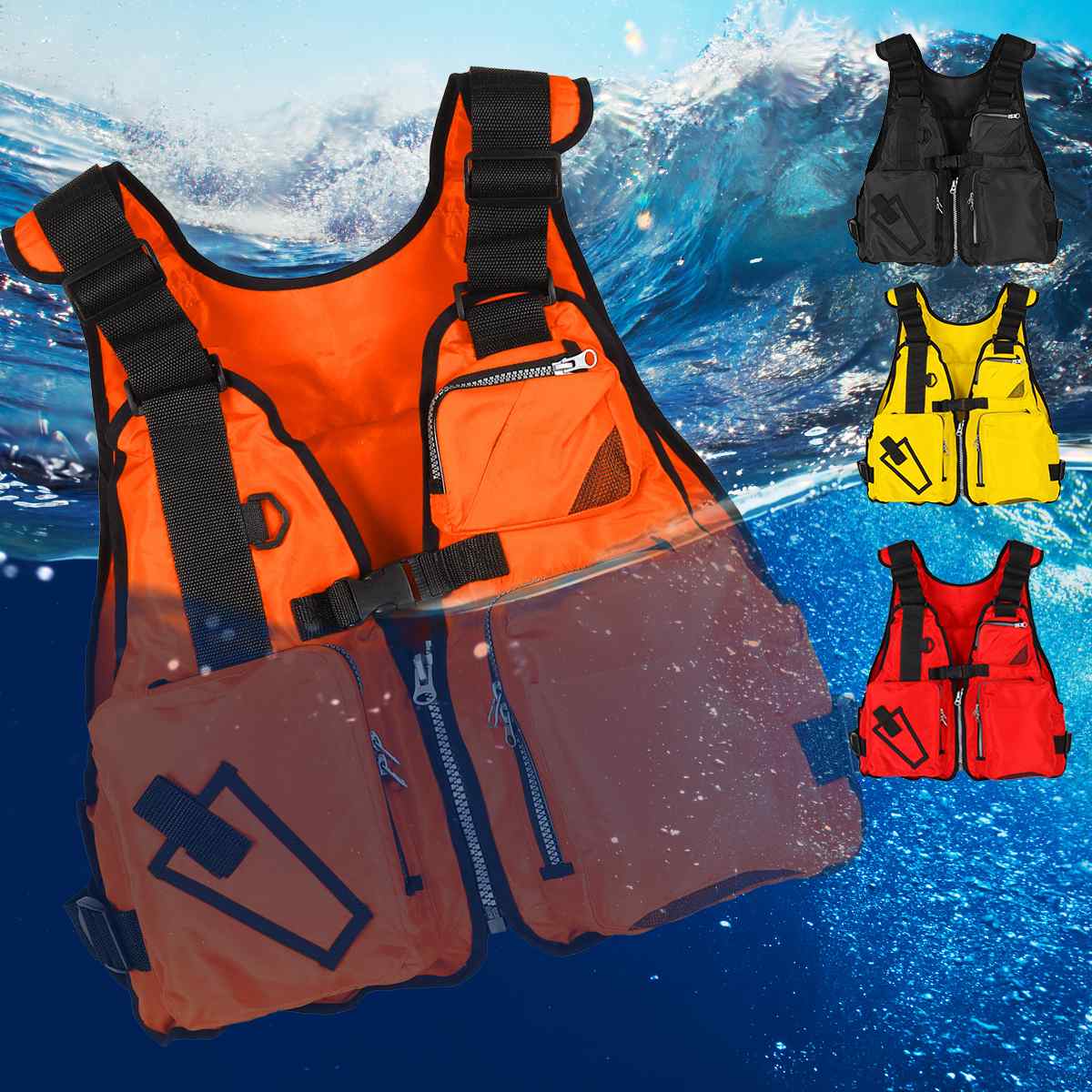 Adult Life Jacket Adjustable Multi Pocket Lifejacket Buoyancy Safe Sailing Kayak Canoeing Fly Fishing Watersport Aid Vest