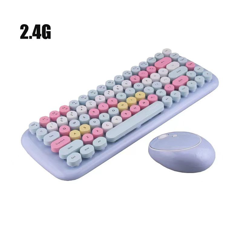 Combos Candy Color WIRELESS KEYBOARD Mouse PINK Girl Roud Keycap Gaming Keyboard for Notebook PC Girls Giftand: Purple